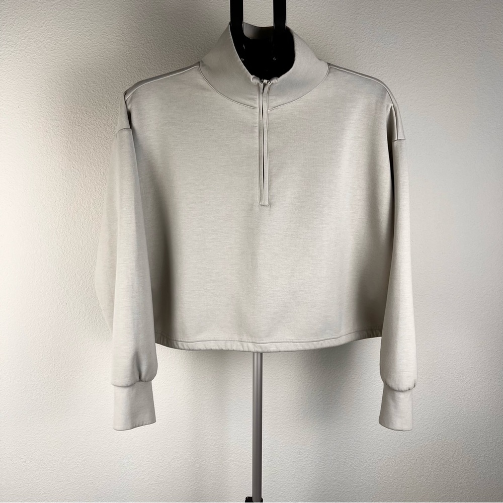 Ebb &‎ Flow Taupe Cropped Quarter Zip Pullover M Athleisure